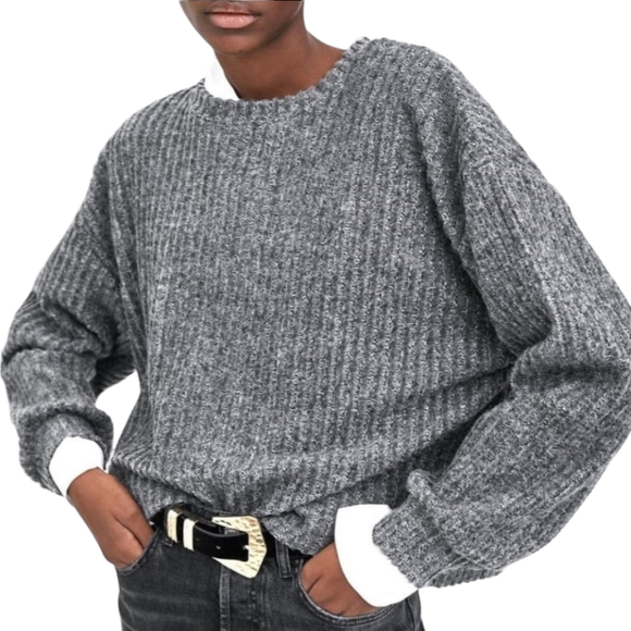 Zara Trafaluc Grey Soft Touch Ribbed Long Sleeve Sweater Size Small - Picture 7 of 7